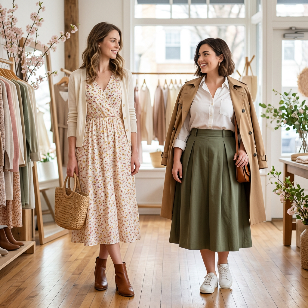 체형별 봄 코디 비교 예시