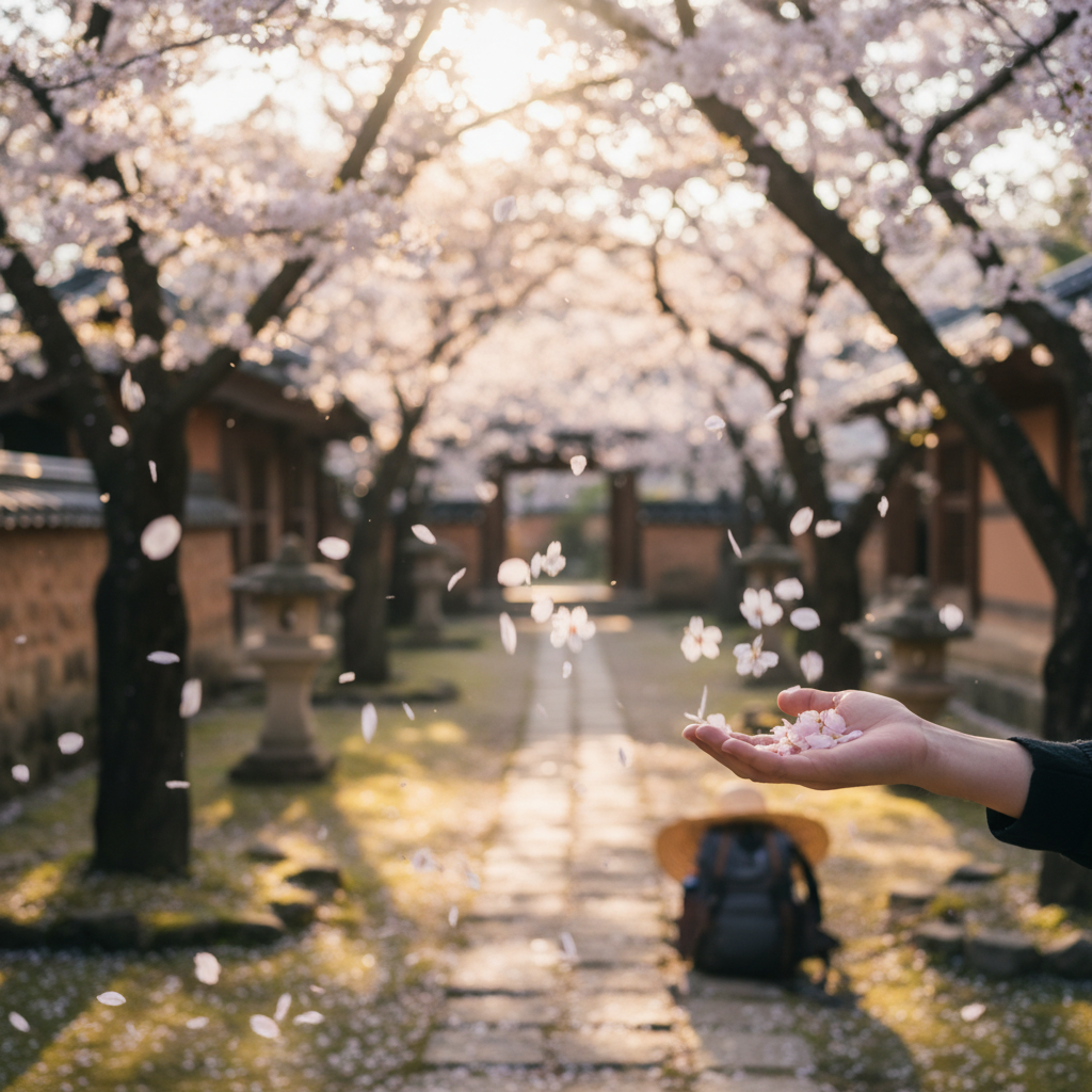 벚꽃 떨어지는 순간을 담은 클로즈업