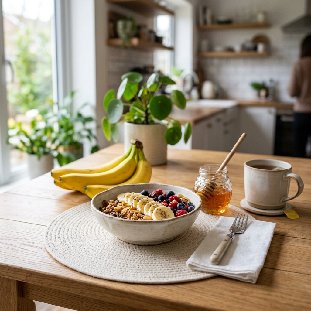 식탁 위 바나나 간식
