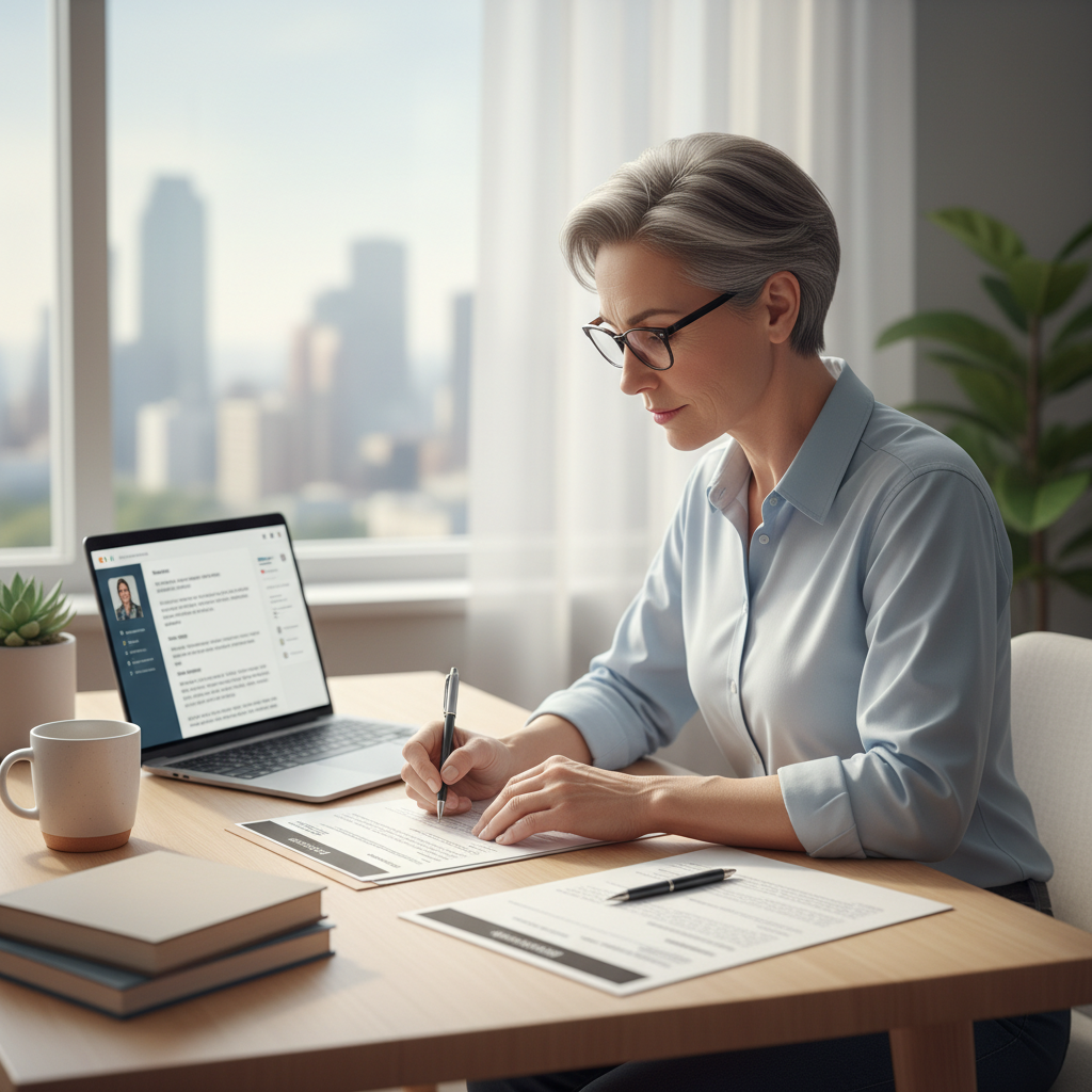 50대 이상 구직자가 이력서를 작성하는 모습