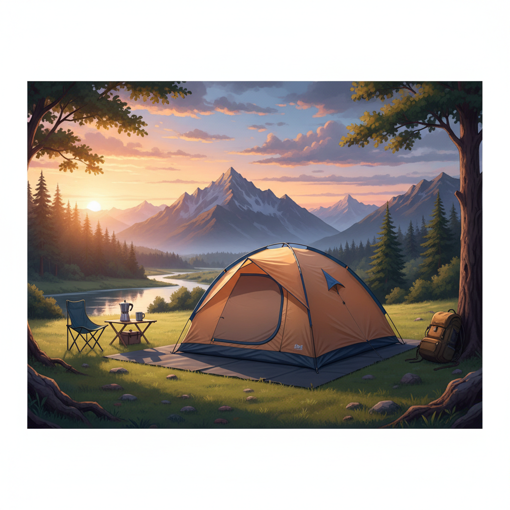 텐트 바닥 크기에 맞춰 그라운드시트를 밖으로 나오지 않게 깔끔하게 정리한 모습