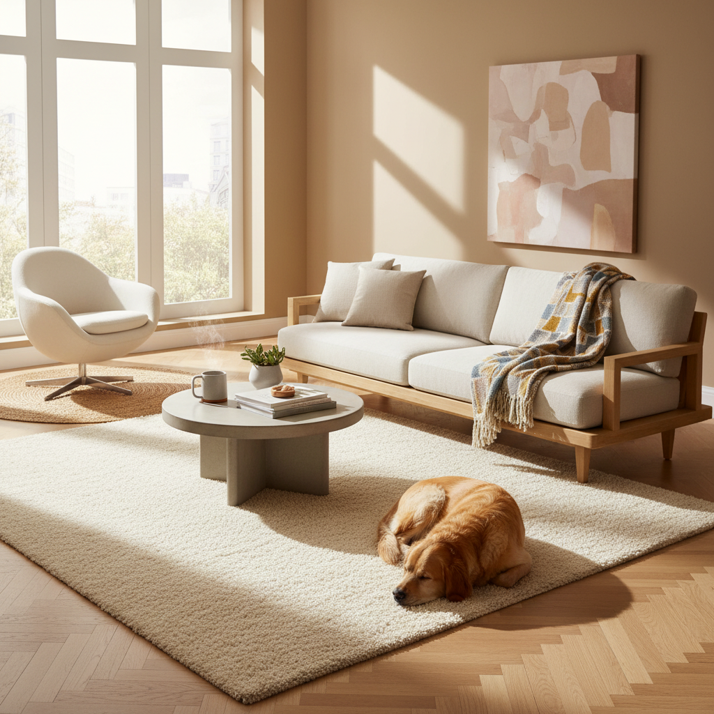 실패 없는 거실 러그 사이즈 고르기, 소파 길이에 맞춘 치수 공식