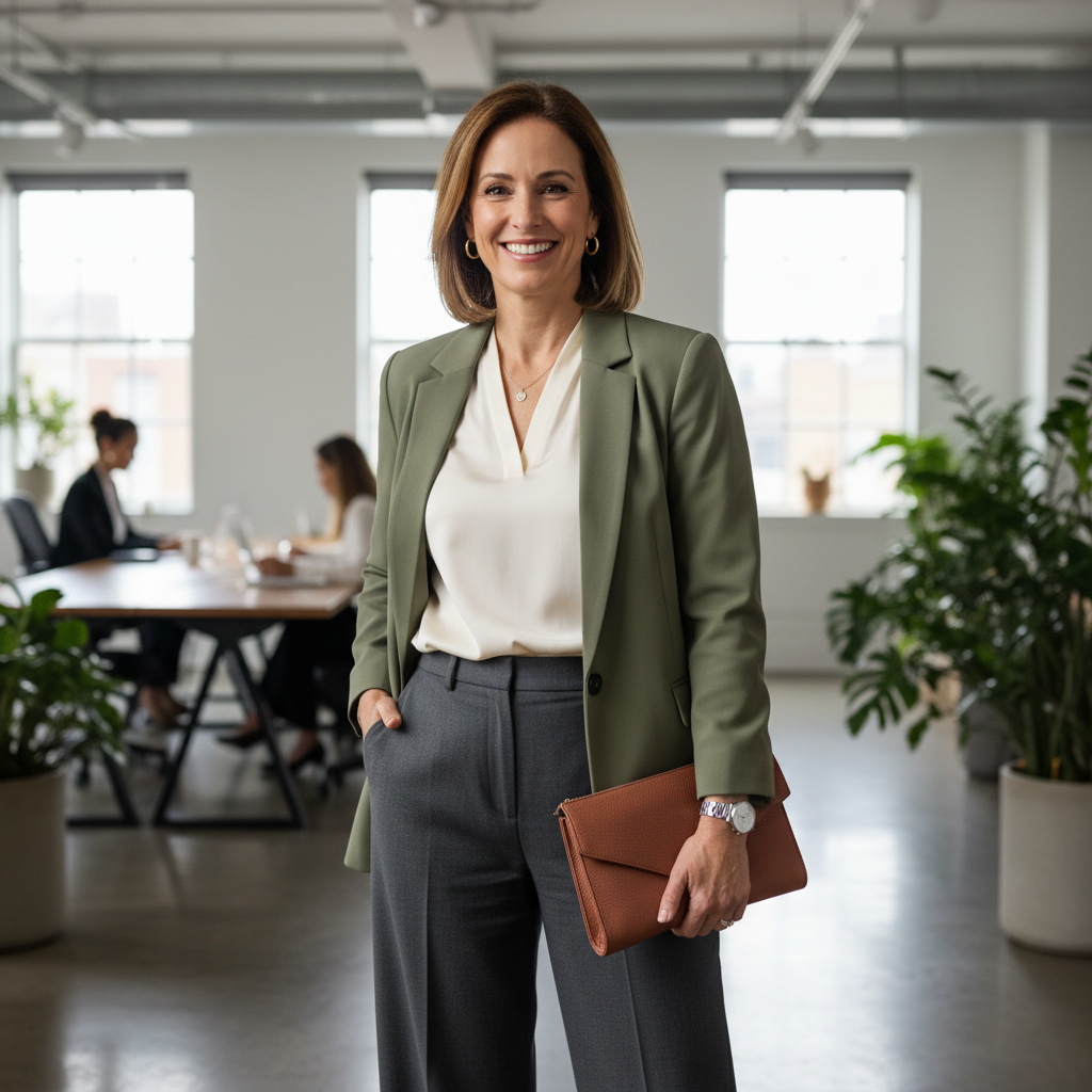 세련된 옷을 입은 중년의 미소