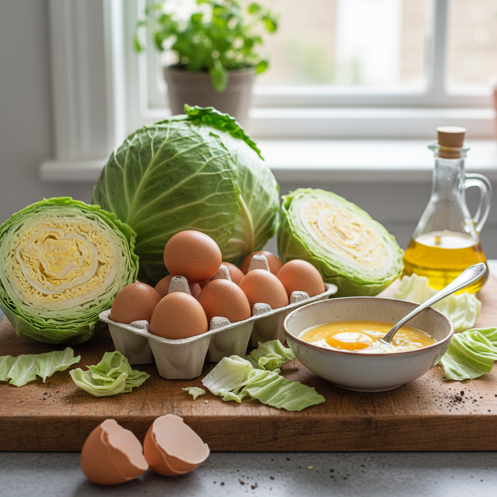 일주일 치 식비 만원어치 양배추와 계란 식재료 모음