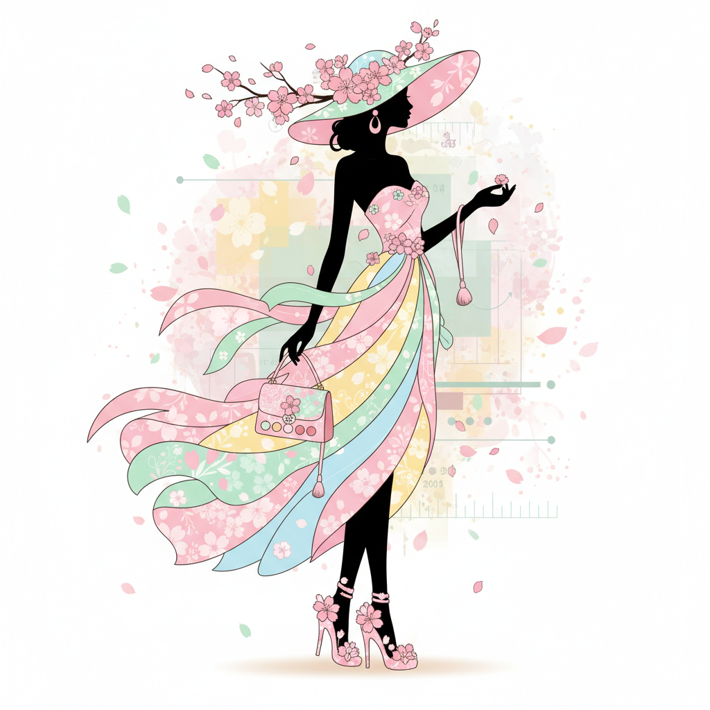 진단 결과를 바탕으로 봄맞이 메이크업 제품과 패션 아이템을 매치한 실루엣