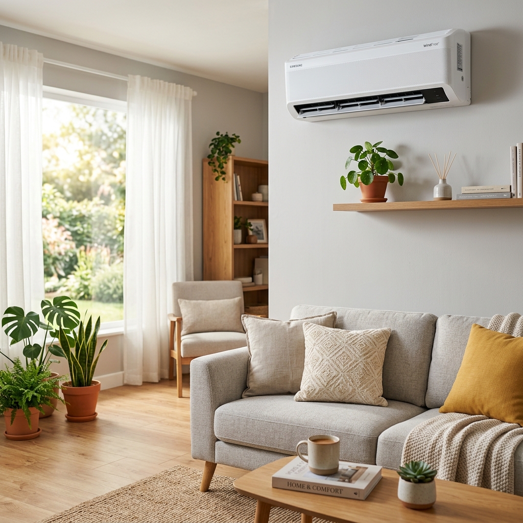 깔끔하게 청소된 에어컨과 쾌적한 실내 공간