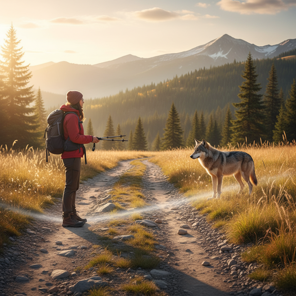 늑대와 마주쳤을 때 안전거리 유지하는 모습