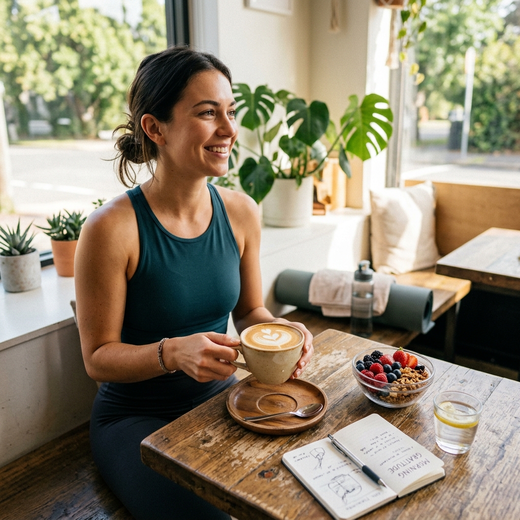 우유가 들어간 라떼와 건강한 아침 루틴
