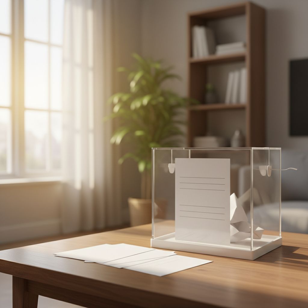 투표용지 여러 장과 투표함이 나란히 놓인 장면