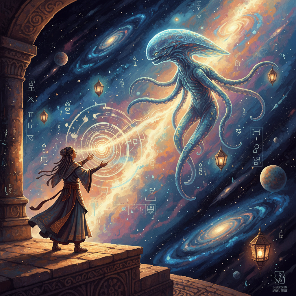 외계 생명체와 소통을 시도하는 주인공의 모습