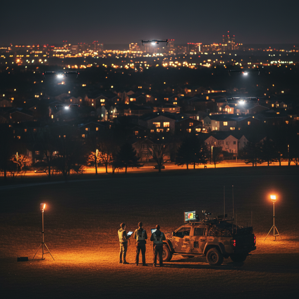 야간 드론 수색 작전 현장 모습