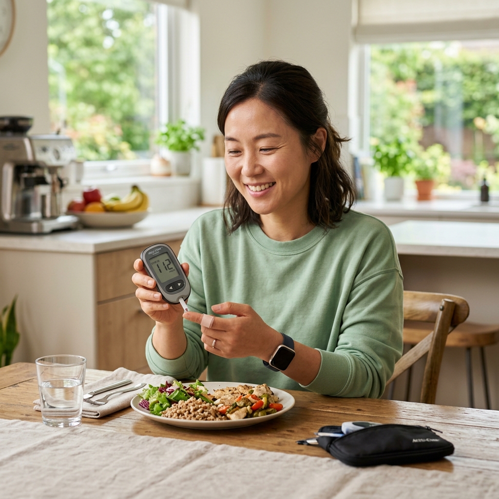 식후 혈당을 측정하는 장면
