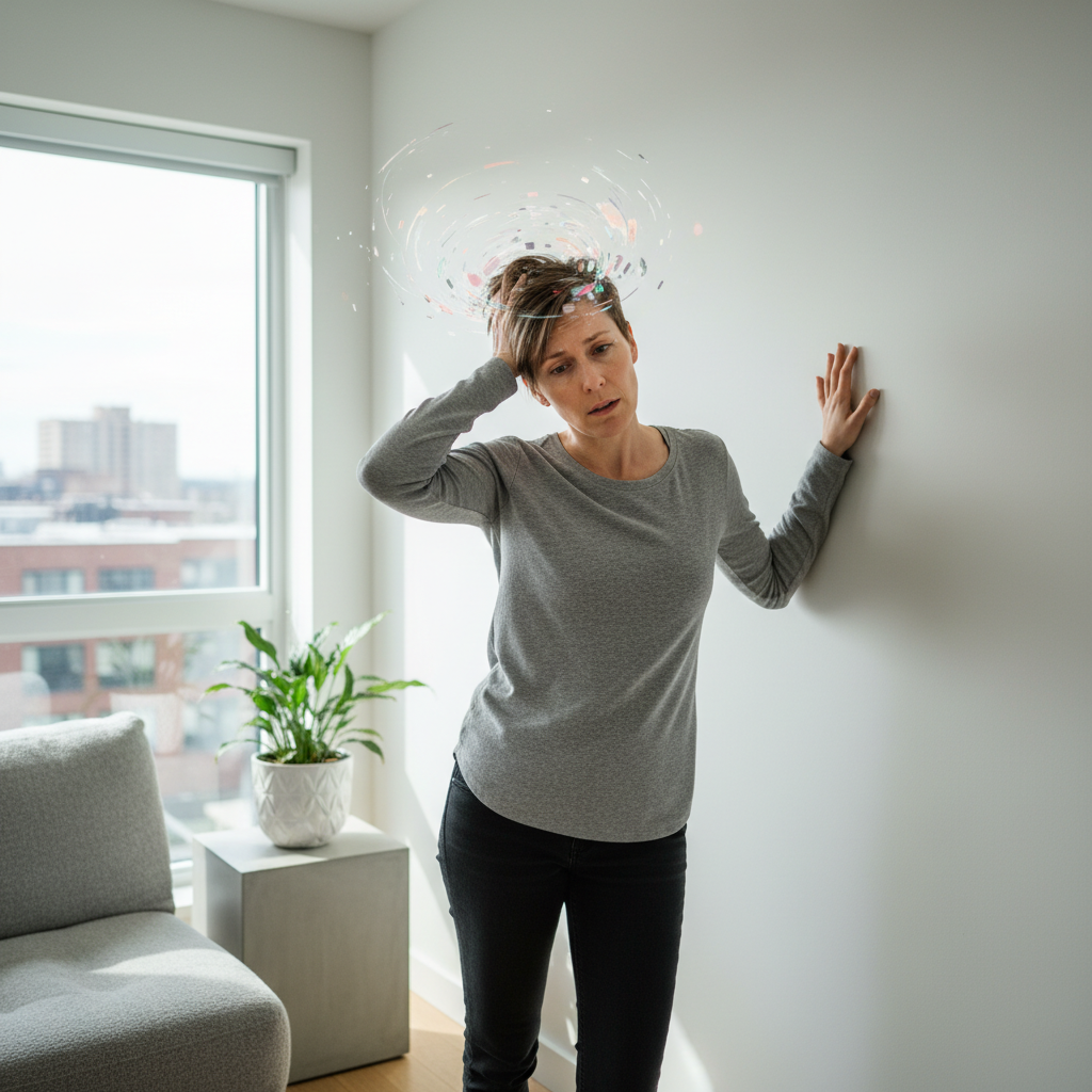 갑작스러운 어지러움을 느끼는 장면