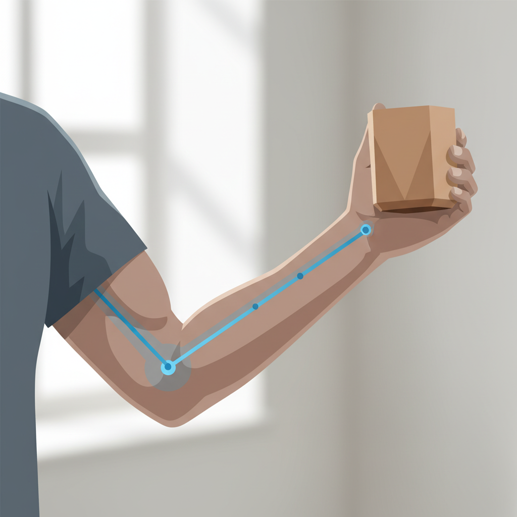 물건을 드는 동작에서 팔꿈치와 손목이 연결된 모습