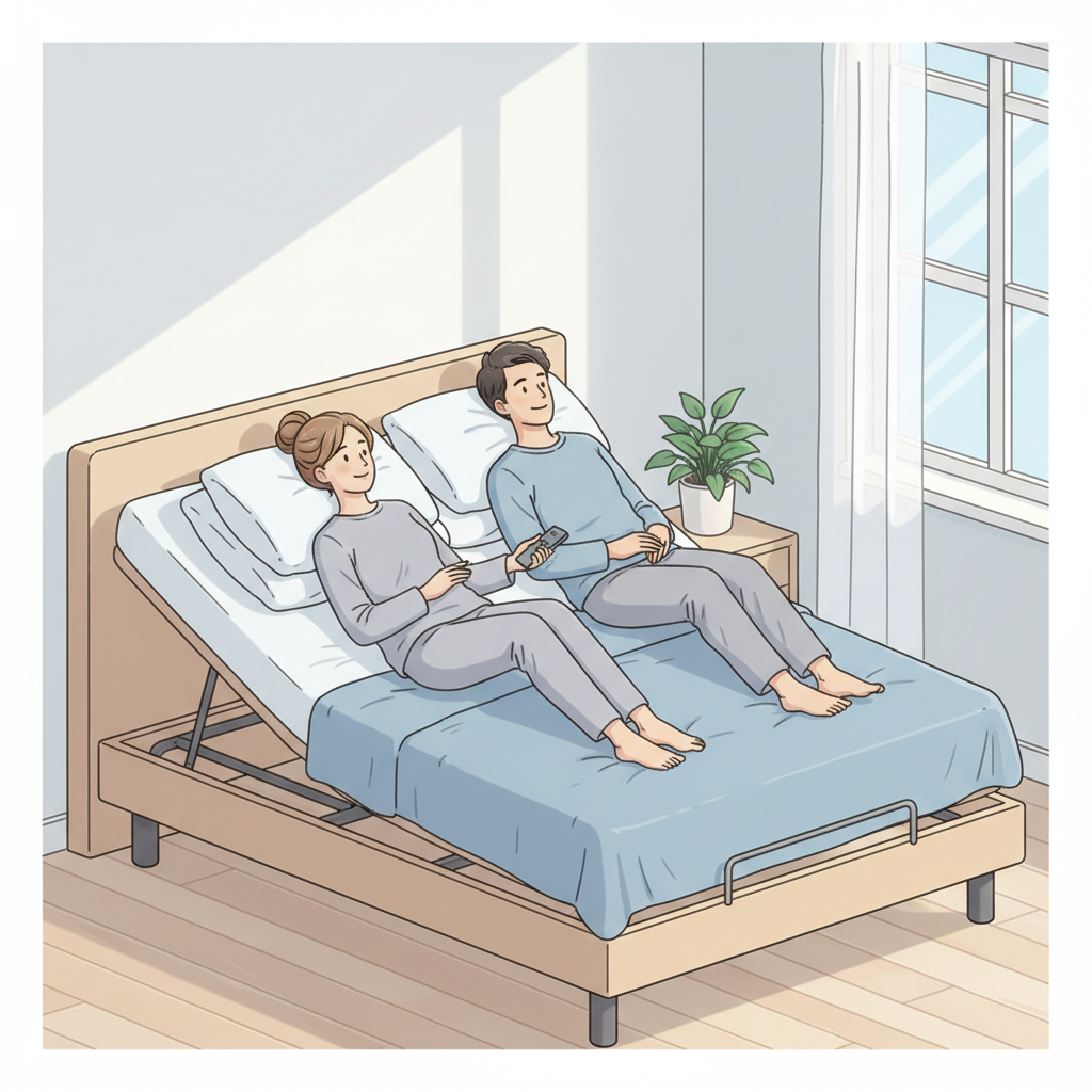 위산 역류를 줄이기 위한 침대 각도 조절과 베개 높이 조정 모습