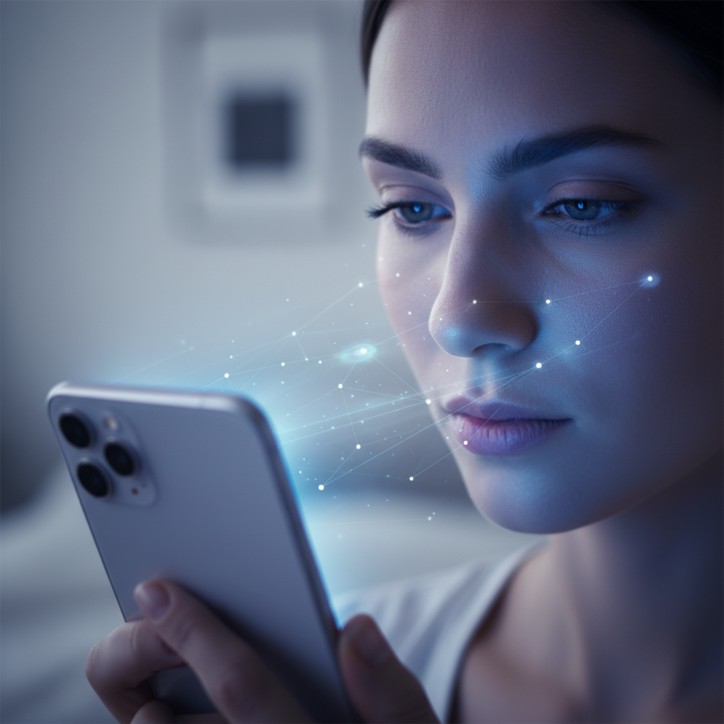 스마트폰을 보며 피부에 청색광이 노출되는 장면