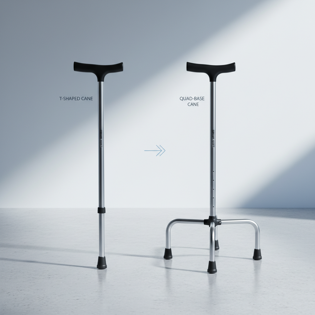 T자형과 4발형 지팡이를 비교하는 장면