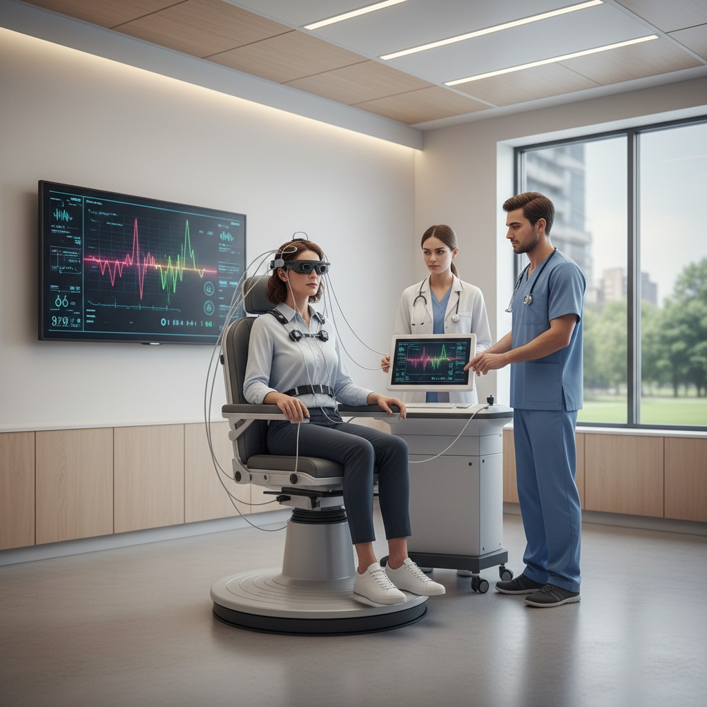 병원에서 어지럼증 검사를 받고 있는 환자의 모습