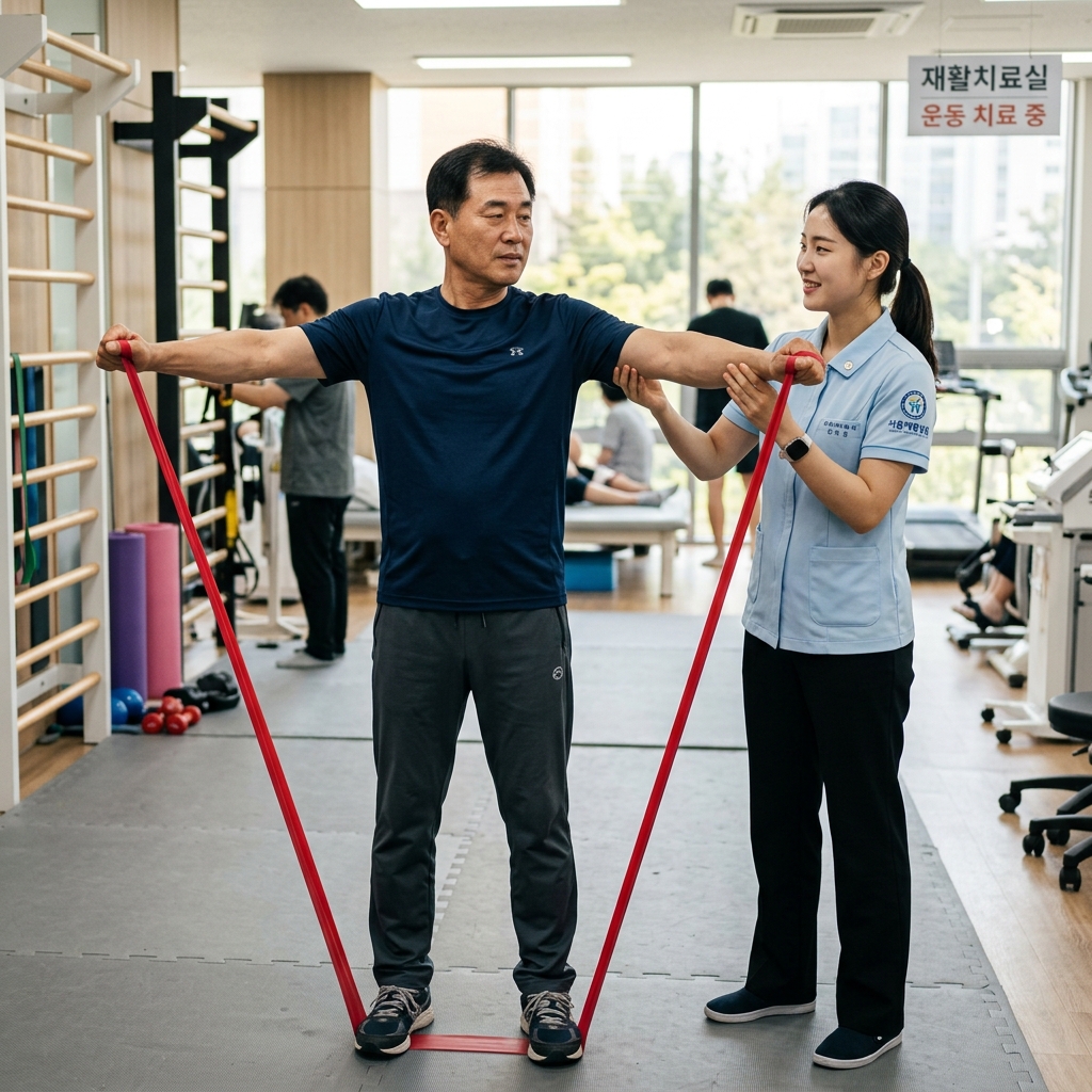 수술 후 어깨 굳는다면…강도 조절 가능한 고무밴드 재활법