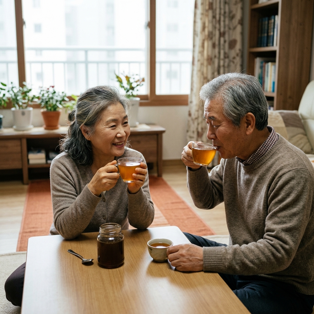 노년 1일 1꿀차, 목·기침 완화와 에너지 보충 효과