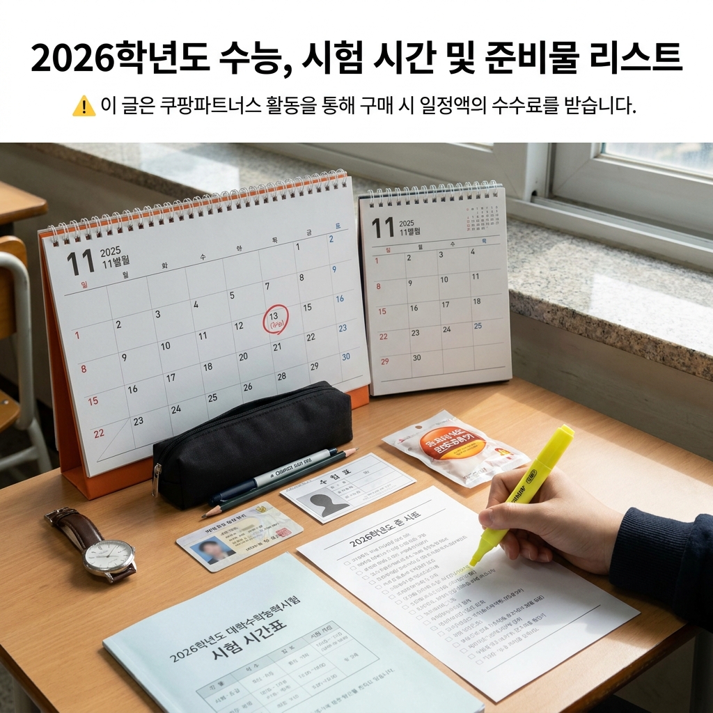 2026학년도 수능, 시험 시간 및 준비물 리스트