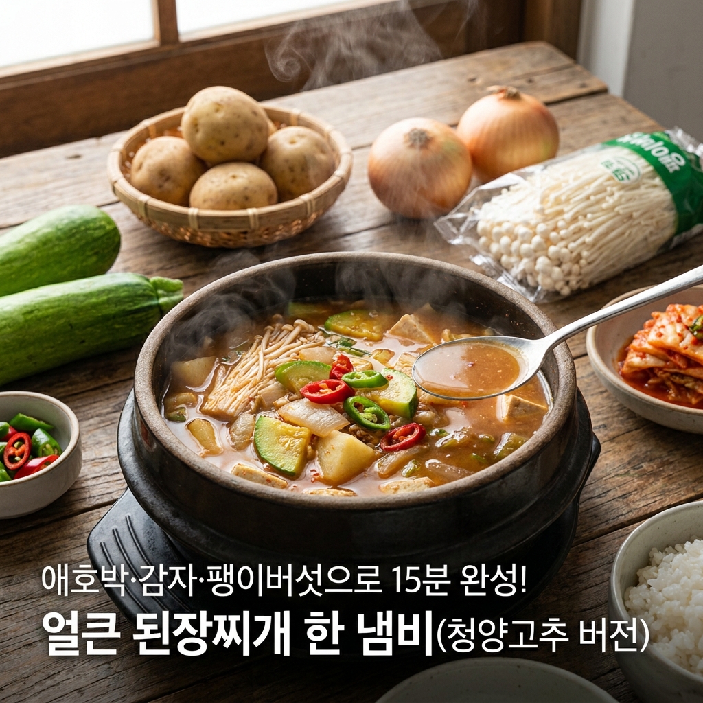 애호박·감자·팽이버섯으로 15분 완성! 얼큰 된장찌개 한 냄비(청양고추 버전)