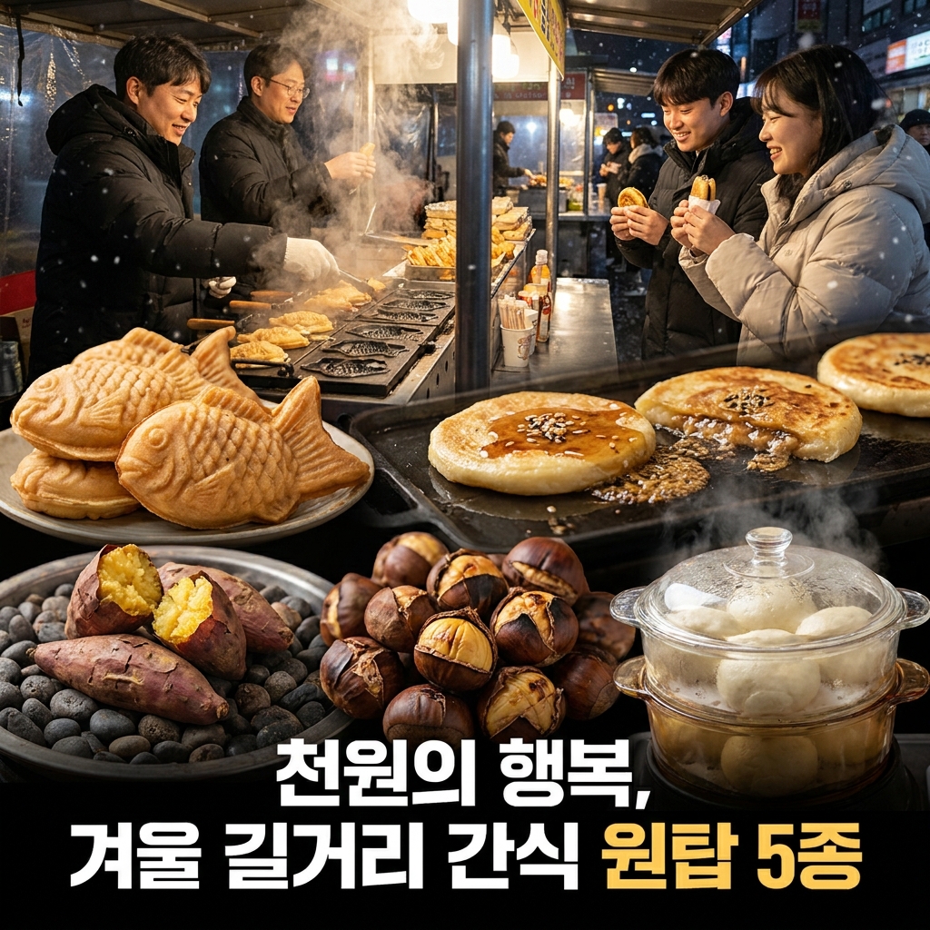 천원의 행복, 겨울 길거리 간식 원탑 5종, 붕어빵·호떡·군고구마·군밤·호빵