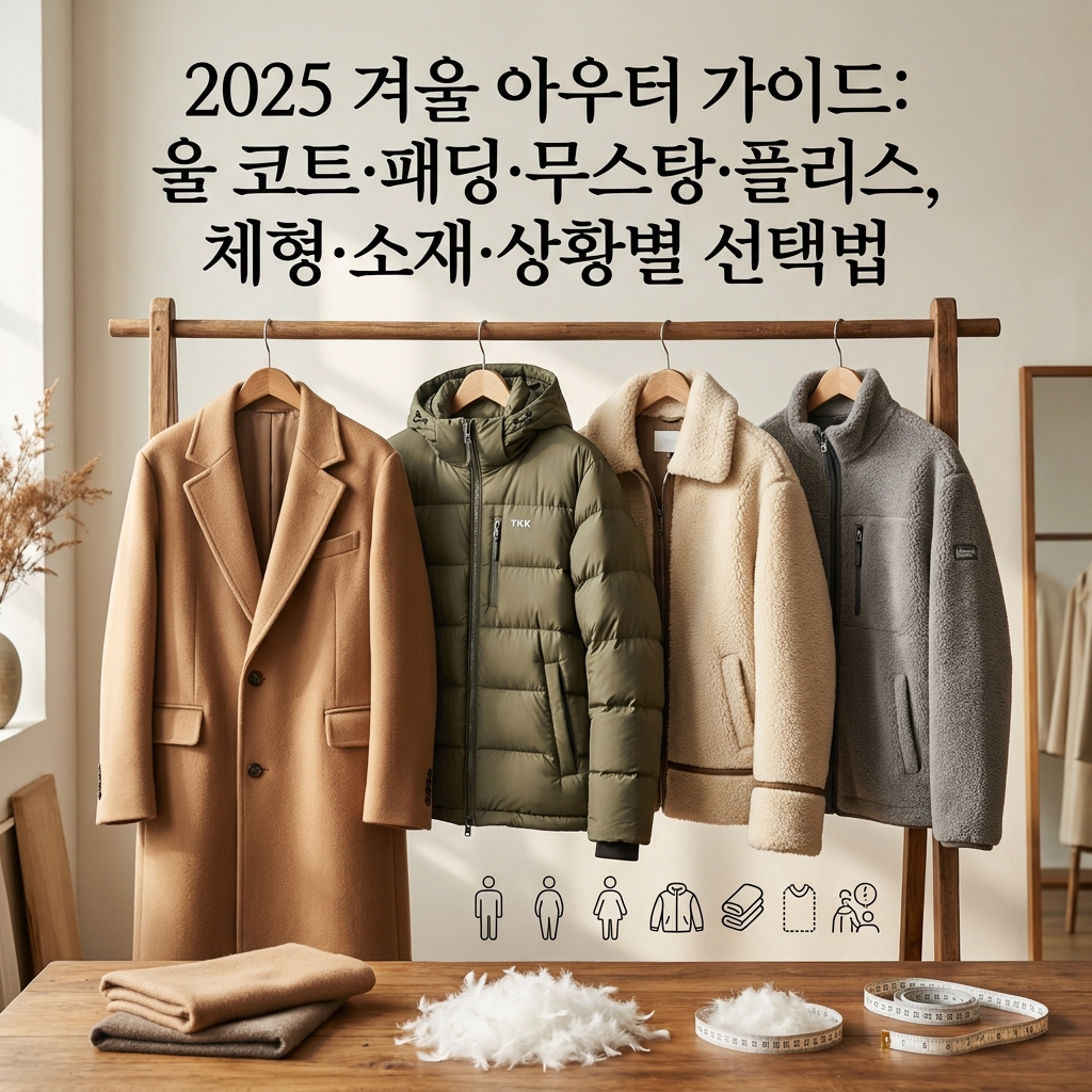 2025 겨울 아우터 가이드, 울 코트·패딩·무스탕·플리스, 체형·소재·상황별 선택법