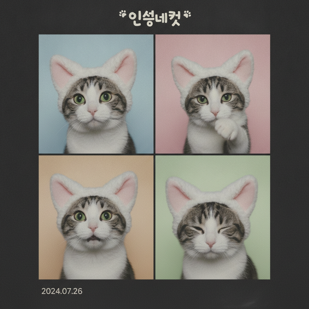 인생네컷 고양이 머리띠를 있는 포즈