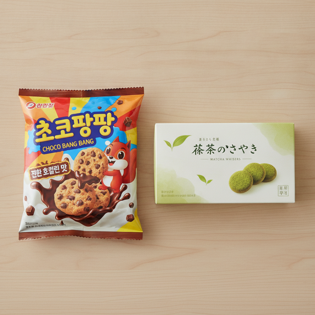 한국과자와 일본과자 포장지 비교