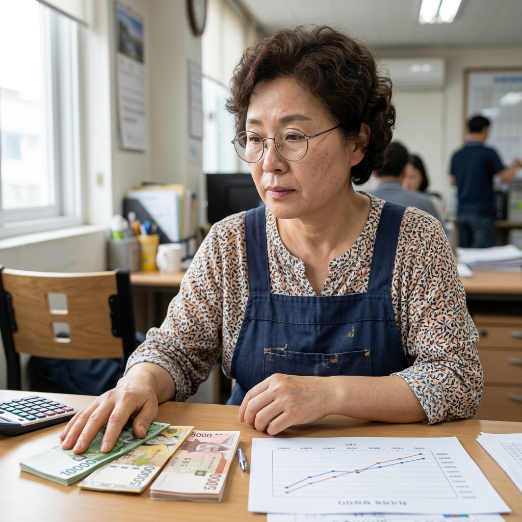 최저임금 변화 추이를 보여주는 그래프와 화폐 이미지