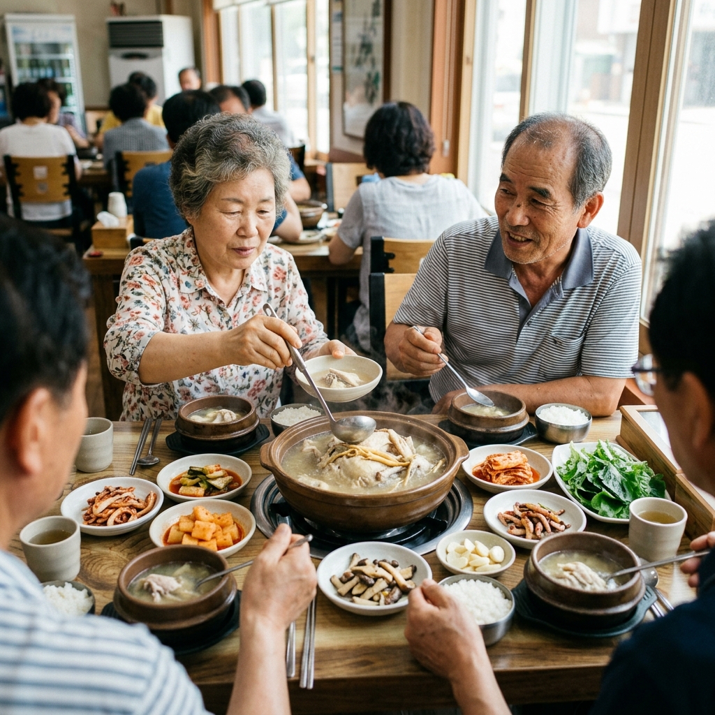 삼계탕과 여름 보양식이 차려진 식탁