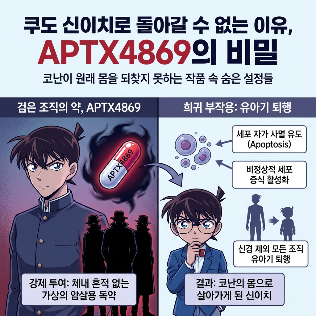 쿠도 신이치로 돌아갈 수 없는 이유, APTX4869의 비밀 코난이 원래 몸을 되찾지 못하는 작품 속 숨은 설정들