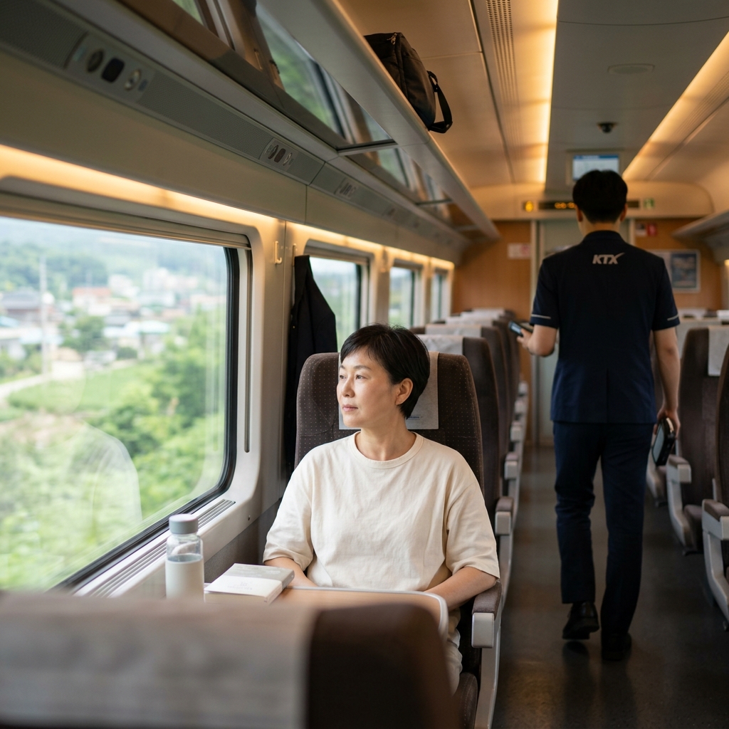 KTX 객실 내부 창가 좌석과 통로
