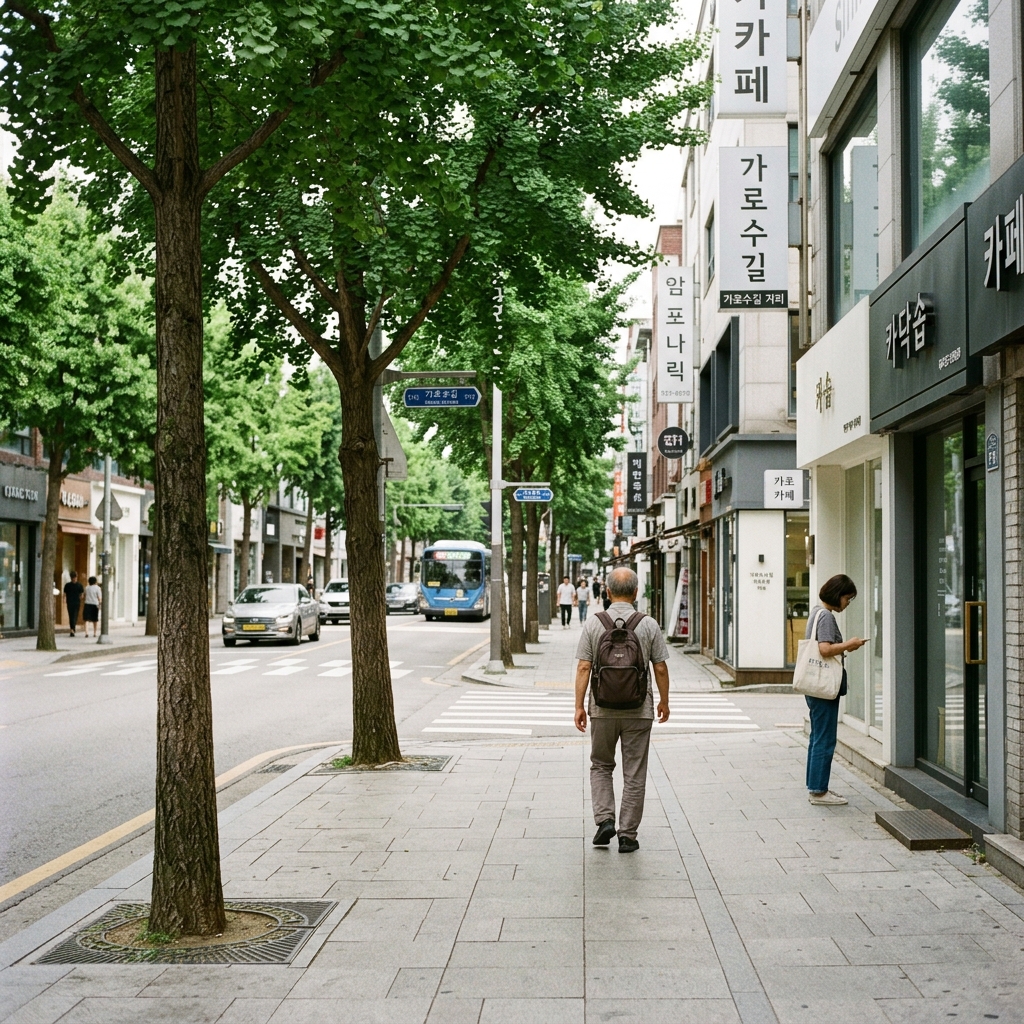 한산해진 신사동 가로수길 거리 풍경