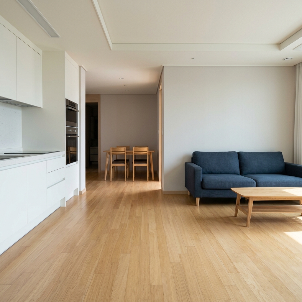 ์ฃผ๋ฐฉ์์ ์ํ๊น์ง ์ด์ด์ง๋ ๋์ ์ ์๋ฌด๊ฒ๋ ๋์ด์ง ์์ ๊น๋ํ ๊ฑฐ์ค ๊ณต๊ฐ
