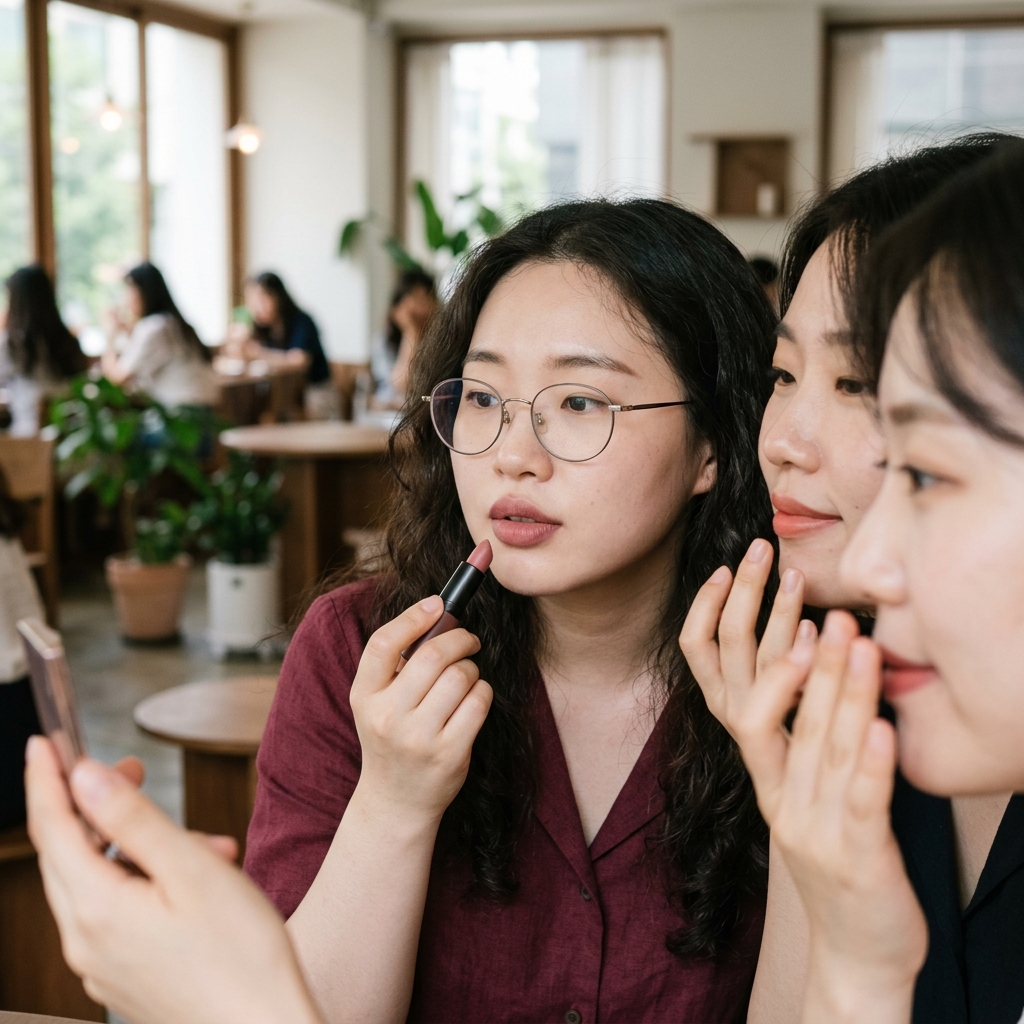 같은 립스틱을 바른 여러 사람의 입술, 각기 다른 색상으로 발색된 모습