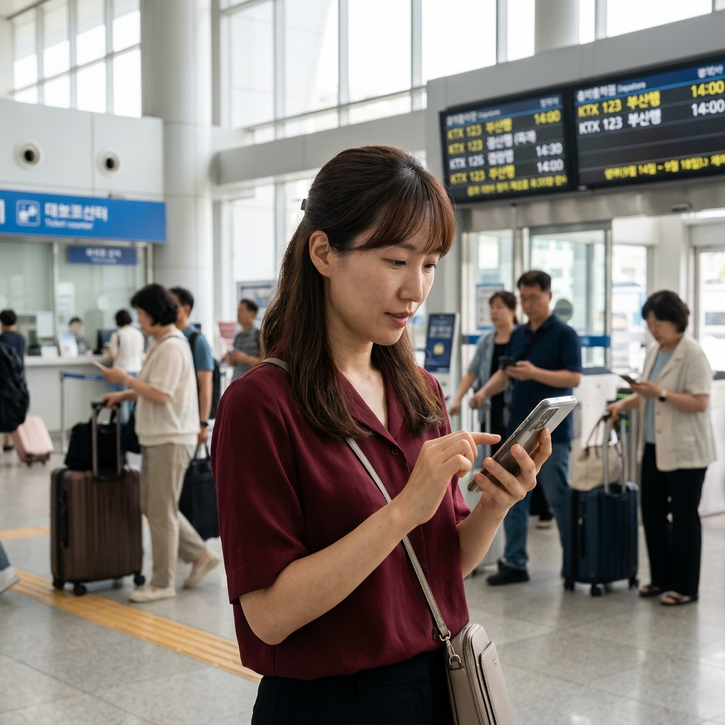 추석 연휴를 앞두고 코레일 승차권 예매 화면을 확인하는 사람