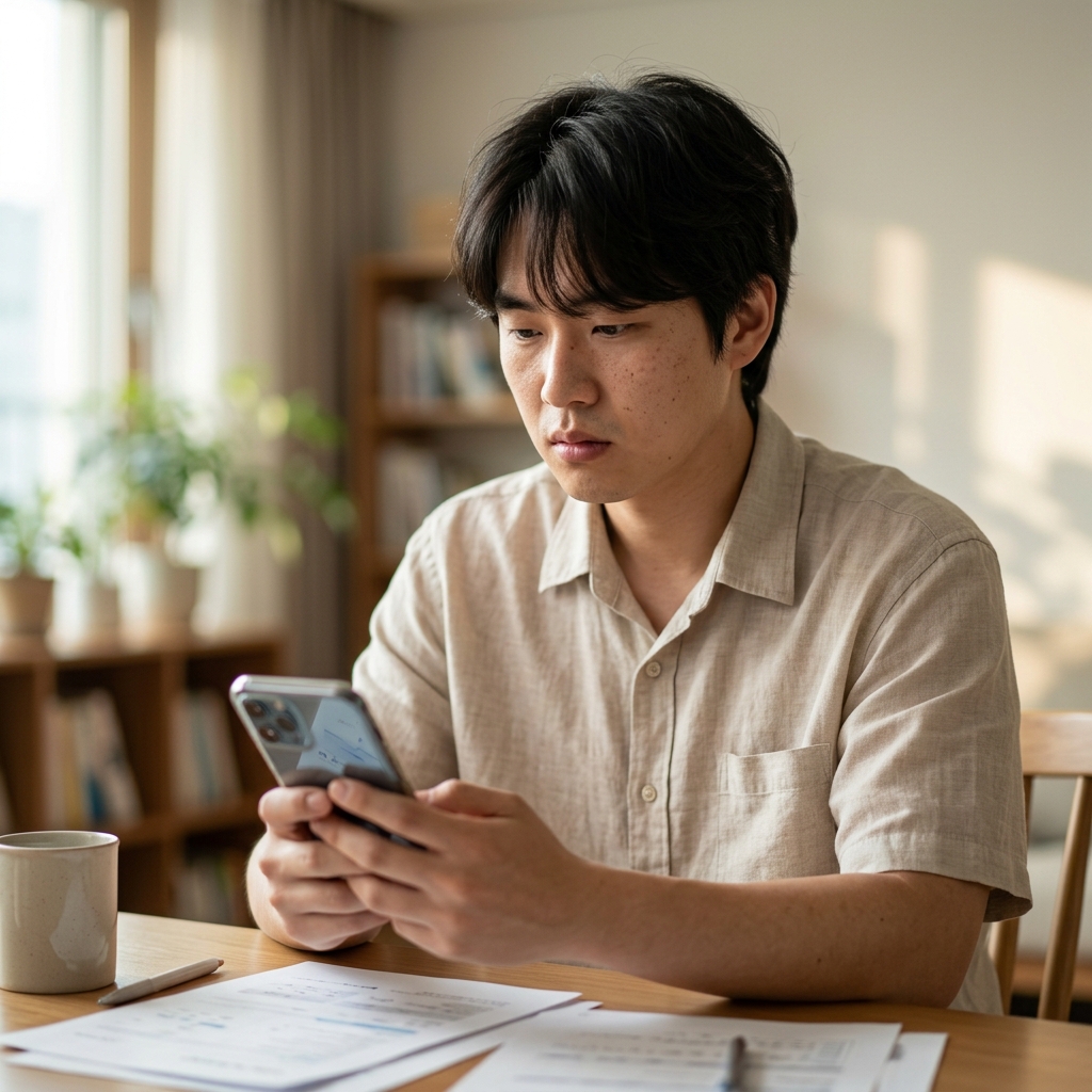 통장 앱을 확인하며 비상금을 점검하는 모습