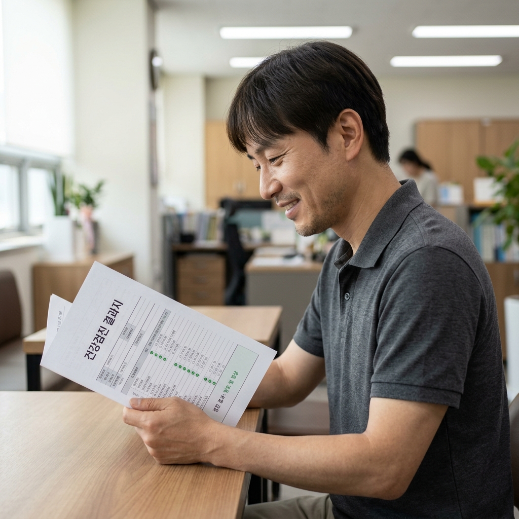 건강검진 결과지를 살펴보는 사람
