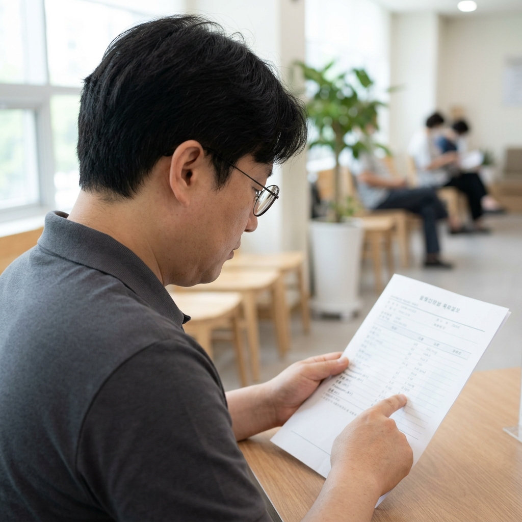 ํ์ก ๊ฒ์ฌ ๊ฒฐ๊ณผ์ง์์ ์นผ๋ฅจ ์์น๋ฅผ ํ์ธํ๋ ์ฅ๋ฉด