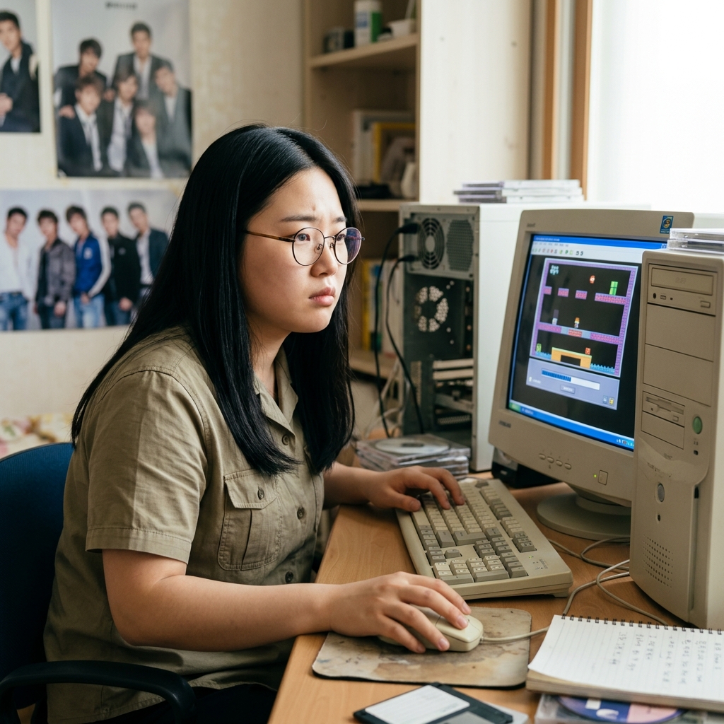 2000년대 초반 컴퓨터 앞에서 플래시 게임을 즐기는 모습