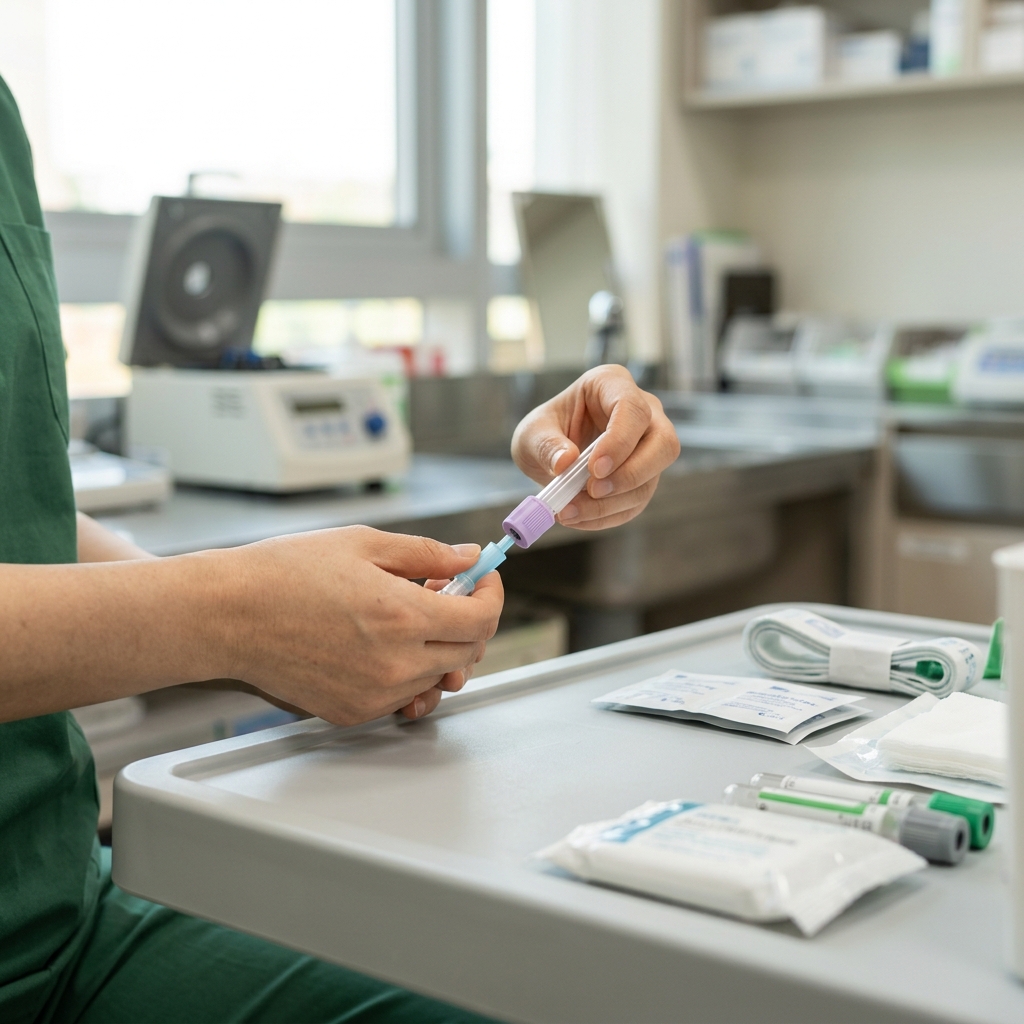 ๋ณ์ ๊ฒ์ฌ์ค์์ ๊ฒ์ฌ ์ค๋น ์ค์ธ ์๋ฃ์ง์ ์๊ณผ ๊ฒ์ฌ ๋๊ตฌ