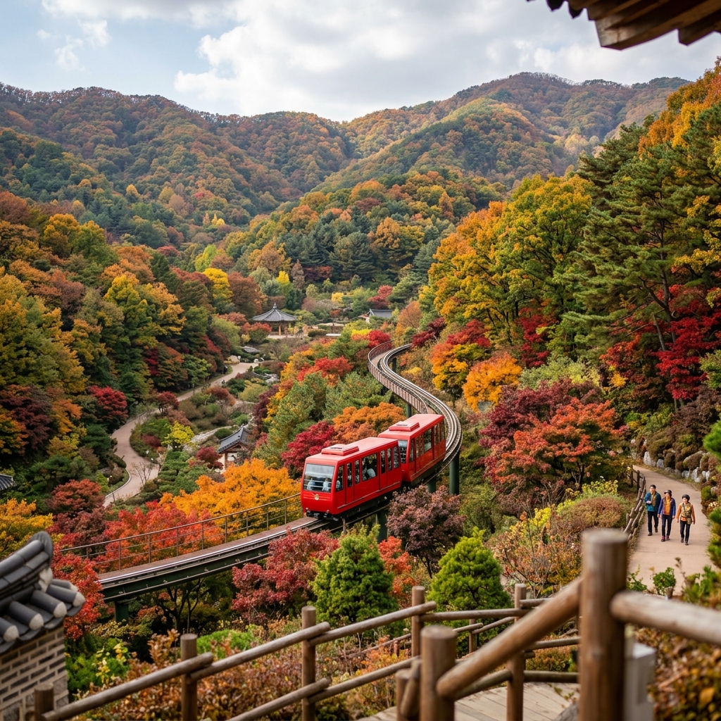 화담숲 가을 단풍 풍경과 모노레일이 보이는 전경