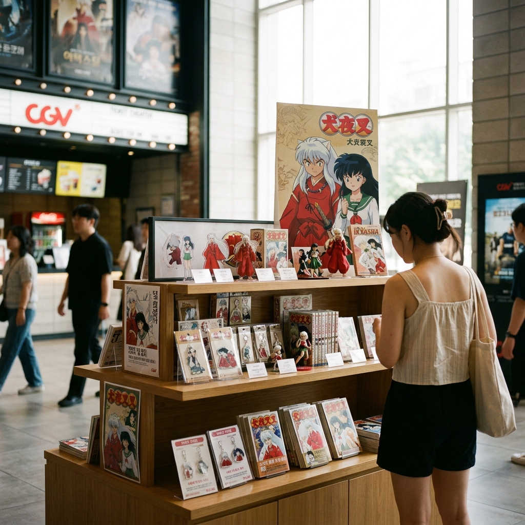 CGV 극장 로비에 진열된 이누야샤 굿즈 디스플레이