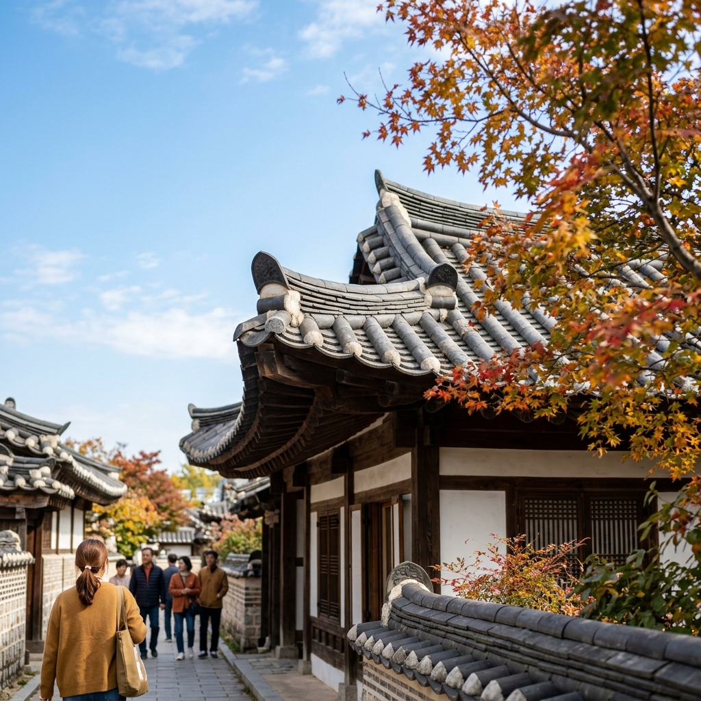 전주 한옥마을 처마선과 가을 하늘
