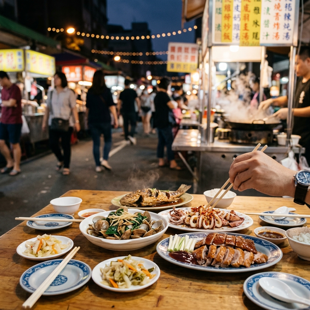 가오슝 야시장 해산물과 오리요리 한 상