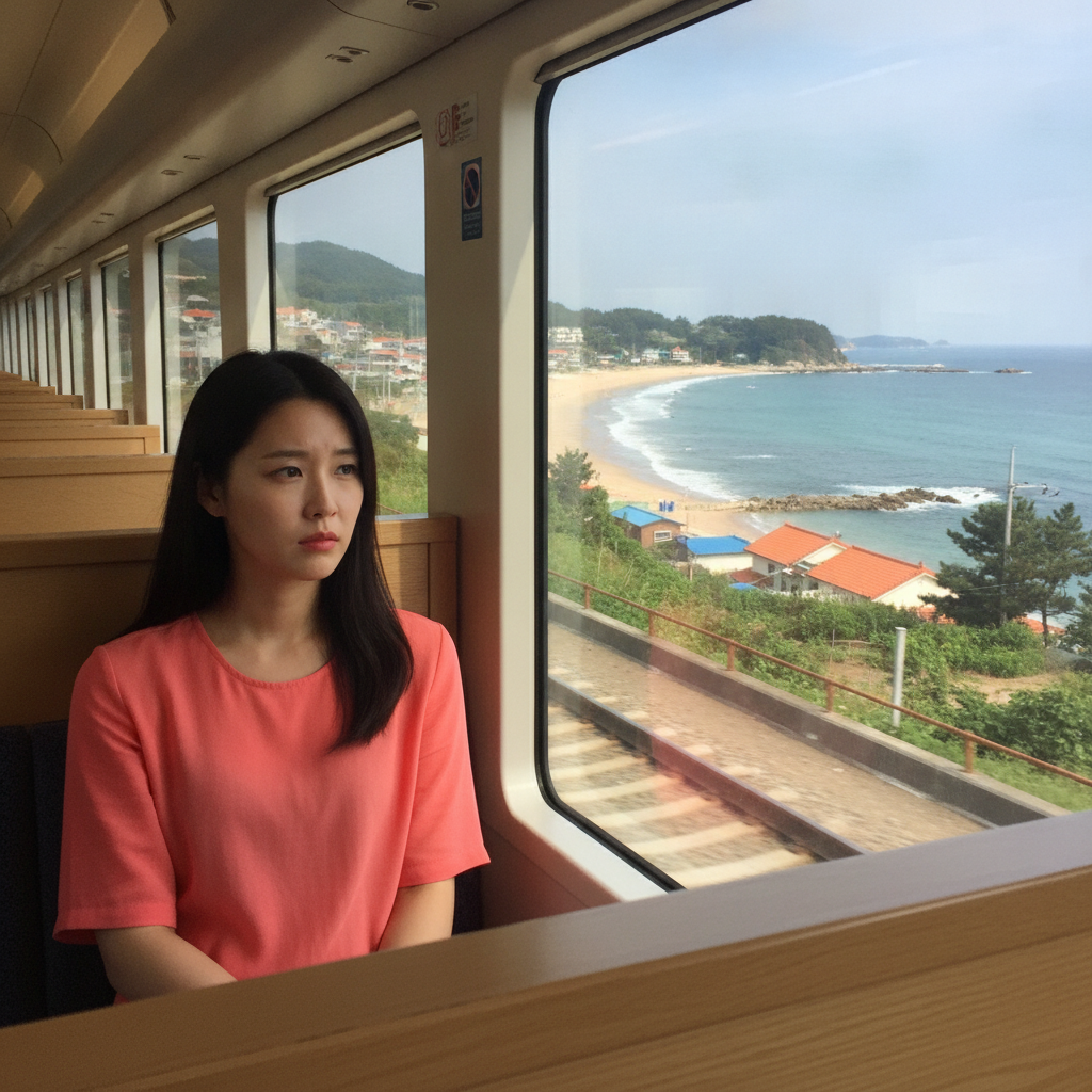 해변열차 좌석에서 바라본 청사포 해안 풍경