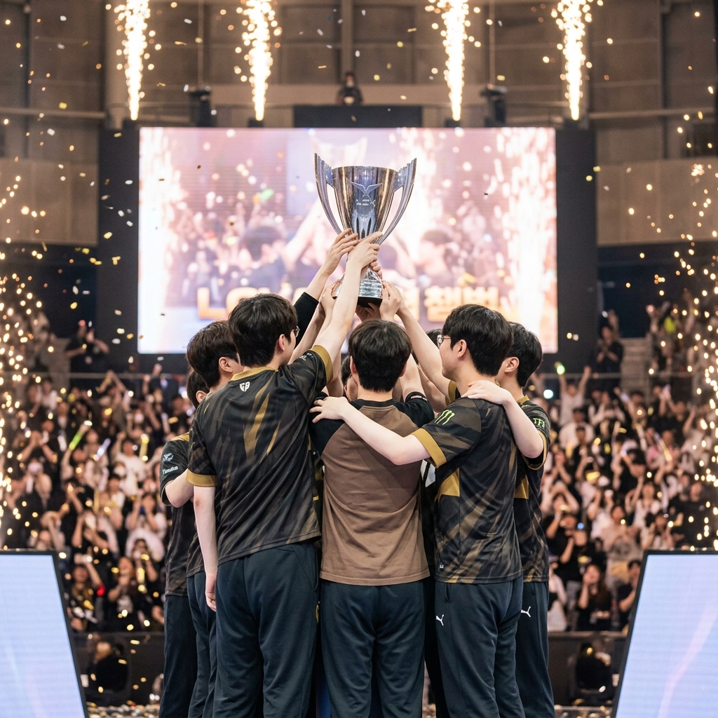 LCK 우승 트로피를 들어올리는 젠지 선수단