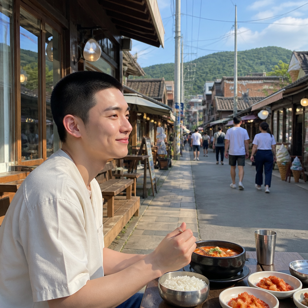 초당순두부마을 식당 거리와 아침 식사 풍경